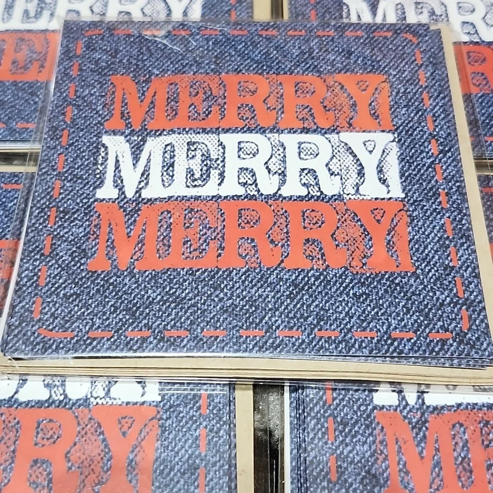VINTAGE MICHAELS DENIM MERRY MERRY MERRY 30 BLANK NOTE CARDS & ENVELOPES